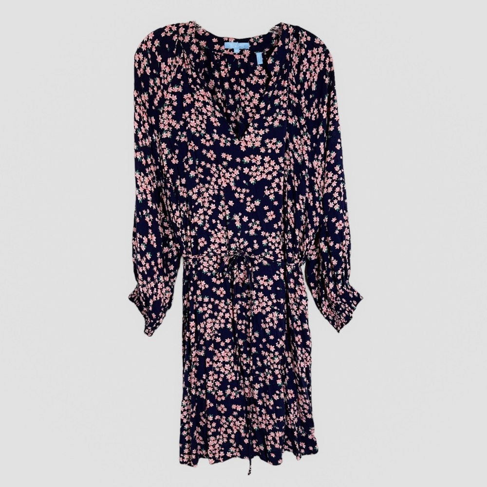 Draper James Navy Pink Floral Dress Size XXL Tie Waist Career Party Event Flowy